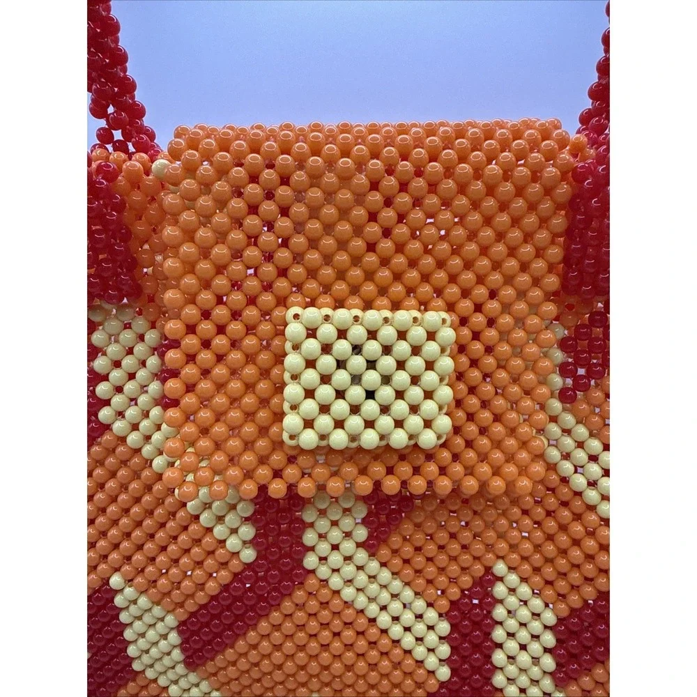 Handmade‎ Beaded Bag Unique Statement Purse Luxury Vintage Y2K Accessory Orange